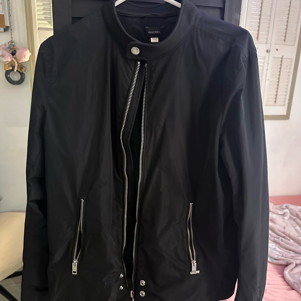 Diesel Jacket Mens Large Black Casual Bomber *Tear